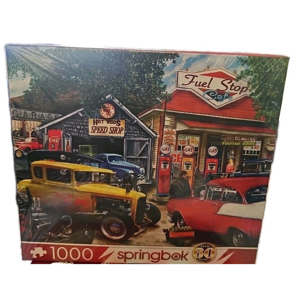Springbok 1000 Piece Puzzle Hot Rods Speed Shop Fuel Stop Cafe Brand New USA